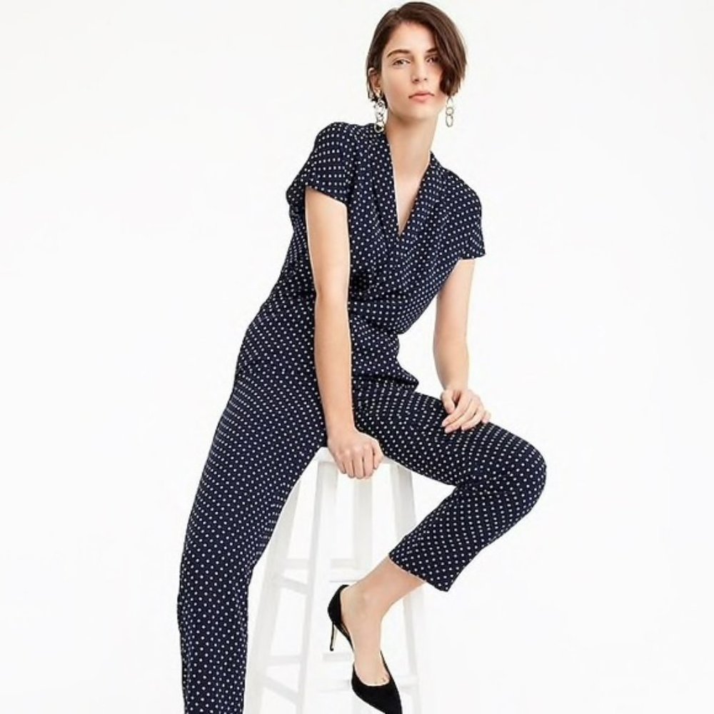NWT J. Crew Pindot Jumpsuit with Lapels